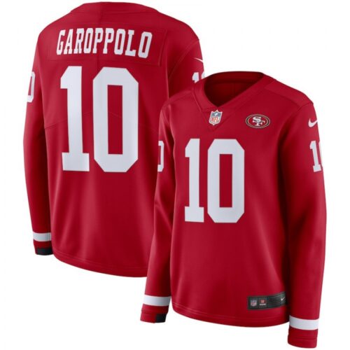68625d7e95069_1 Women's San Francisco 49ers #10 Jimmy Garoppolo Scarlet Therma Long Sleeve Stitched NFL Jersey