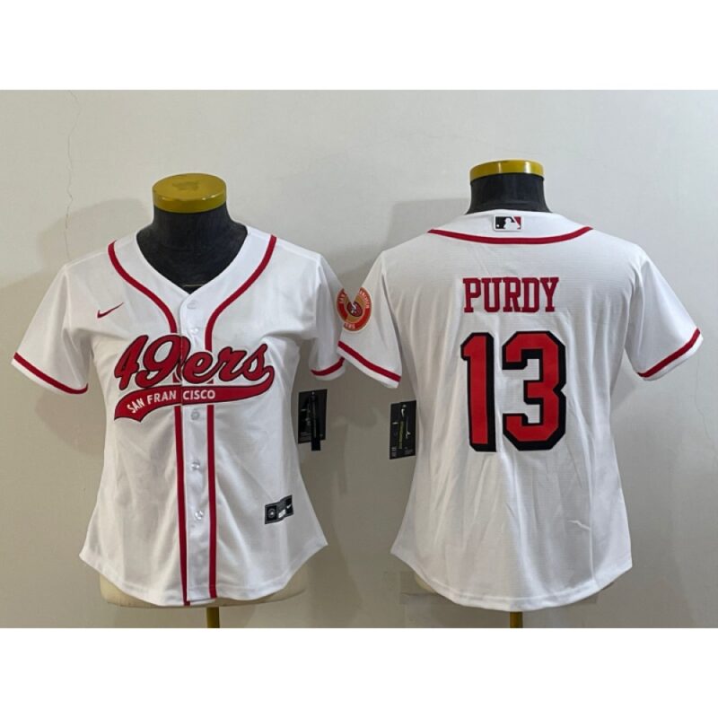 68625d8474717_1 Women's San Francisco 49ers #13 Brock Purdy New White With Patch Cool Base Stitched Baseball Jersey(Run Small)