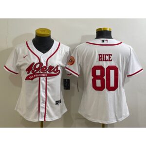 68625d9368d69_1 Women's San Francisco 49ers #80 Jerry Rice White With Patch Cool Base Stitched Baseball Jersey(Run Small)
