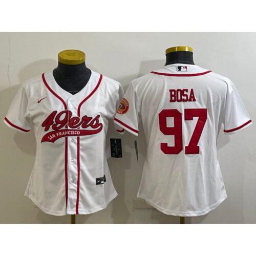 68625d9964cd6_1 Women's San Francisco 49ers #97 Nick Bosa White With Patch Cool Base Stitched Baseball Jersey(Run Small)