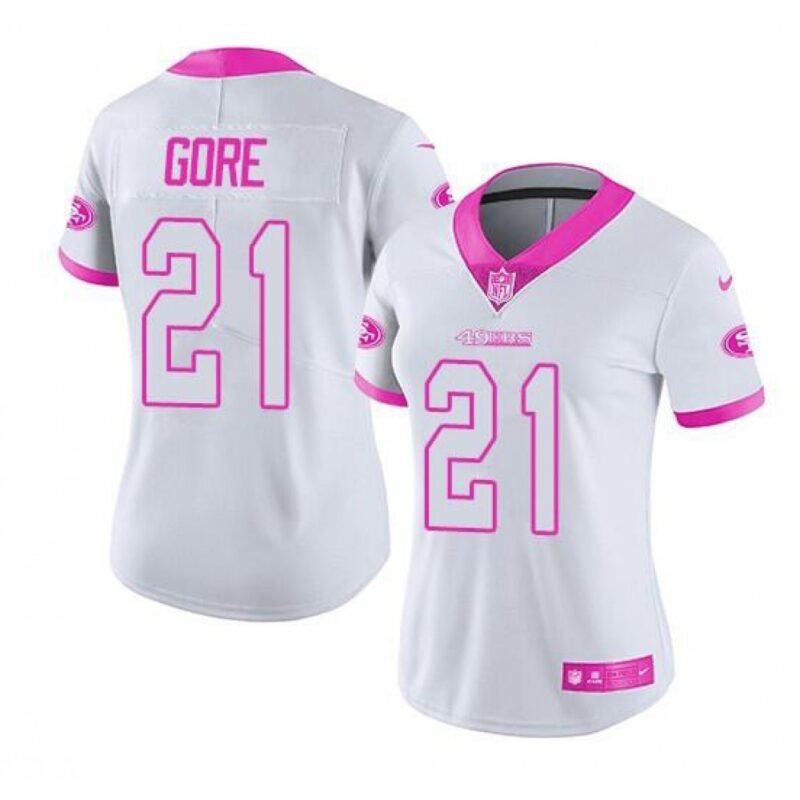 68625da29bb5f_1 Women's San Francisco 49ers #21 Frank Gore White/Pink Stitched Jersey(Run Small)