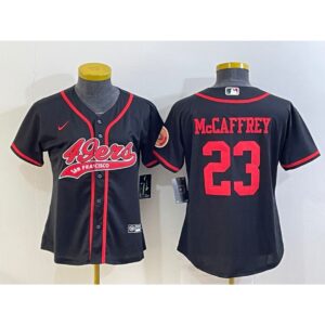 68625ddc39817_1 Women's San Francisco 49ers #23 Christian McCaffrey Black With Patch Cool Base Stitched Baseball Jersey(Run Small)