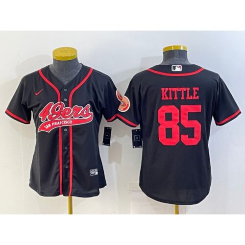 68625de2652ef_1 Women's San Francisco 49ers #85 George Kittle Black With Patch Cool Base Stitched Baseball Jersey(Run Small)