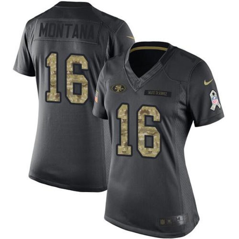 68625dfde287b_1 49ers #16 Joe Montana Black Women's Stitched NFL Limited 2016 Salute to Service Jersey