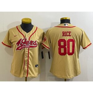 68625e390c338_1 Women's San Francisco 49ers #80 Jerry Rice Gold With Patch Cool Base Stitched Baseball Jersey(Run Small)