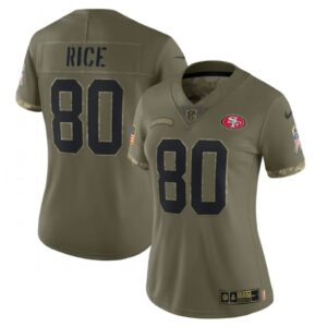 68625e5904312_1 Women's San Francisco 49ers #80 Jerry Rice Olive 2022 Salute To Service Limited Stitched Jersey(Run Small)