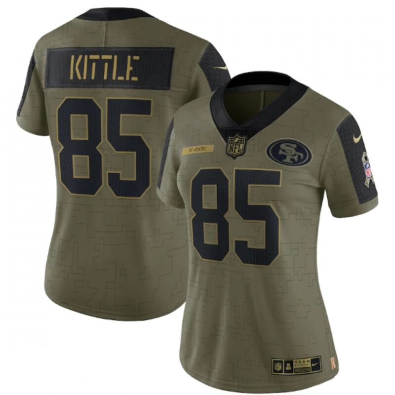 68625e5bea7a3_1 Women's San Francisco 49ers #85 George Kittle 2021 Olive Salute To Service Limited Stitched Jersey(Run Small)