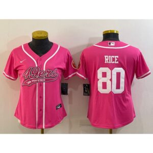 68625e651dd1b_1 Women's San Francisco 49ers #80 Jerry Rice Pink With Patch Cool Base Stitched Baseball Jersey(Run Small)