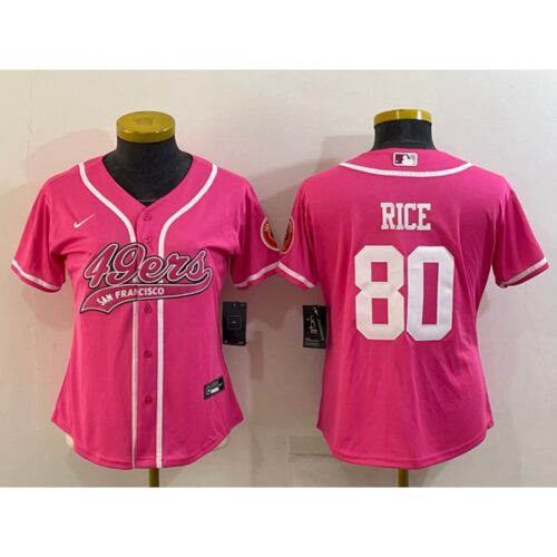 68625e651dd1b_1 Women's San Francisco 49ers #80 Jerry Rice Pink With Patch Cool Base Stitched Baseball Jersey(Run Small)