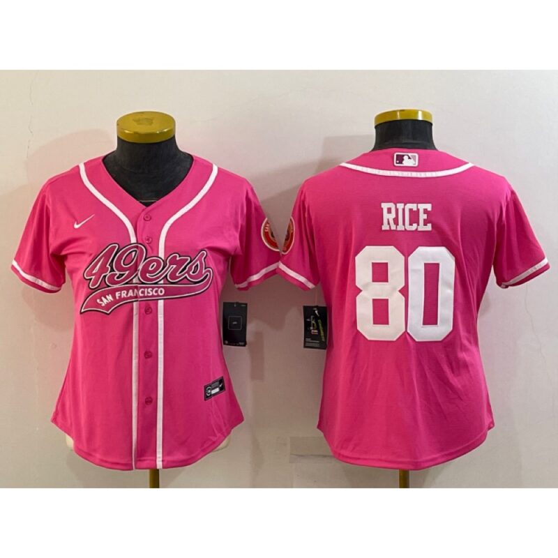 68625e651dd1b_1 Women's San Francisco 49ers #80 Jerry Rice Pink With Patch Cool Base Stitched Baseball Jersey(Run Small)