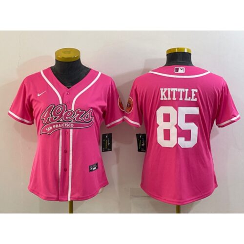 68625e6846b7e_1 Women's San Francisco 49ers #85 George Kittle Pink With Patch Cool Base Stitched Baseball Jersey(Run Small)