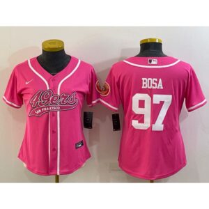 68625e6b4d7c7_1 Women's San Francisco 49ers #97 Nick Bosa Pink With Patch Cool Base Stitched Baseball Jersey(Run Small)