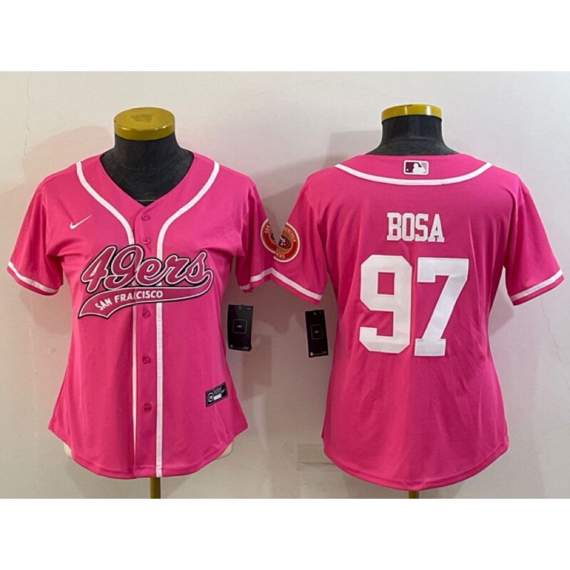 68625e6b4d7c7_1 Women's San Francisco 49ers #97 Nick Bosa Pink With Patch Cool Base Stitched Baseball Jersey(Run Small)