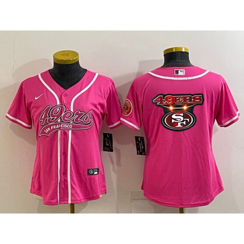 68625e6e4e728_1 Women's San Francisco 49ers Pink Team Big Logo With Patch Cool Base Stitched Baseball Jersey(Run Small)