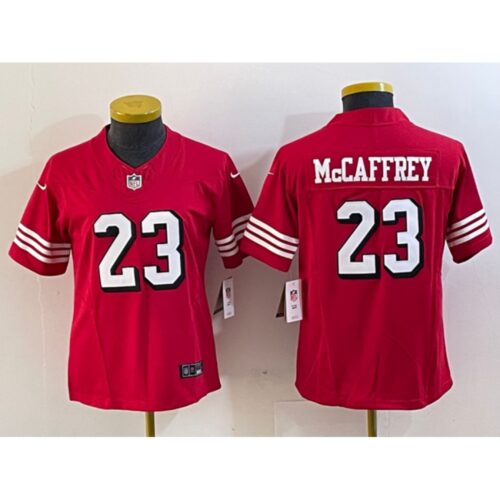 68625e771d49b_1 Women's San Francisco 49ers #23 Christian McCaffrey New Red 2023 F.U.S.E. Vapor Untouchable Limited Stitched Jersey(Run Small)