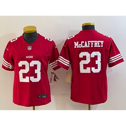 68625e7a3142d_1 Women's San Francisco 49ers #23 Christian McCaffrey Red 2023 F.U.S.E. Vapor Untouchable Limited Stitched Jersey(Run Small)