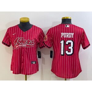 68625e7d329ab_1 Women's San Francisco 49ers #13 Brock Purdy New Red With Patch Cool Base Stitched Baseball Jersey(Run Small)