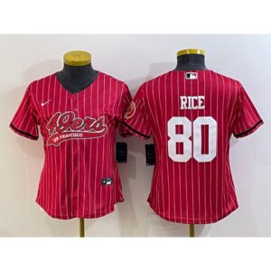 68625e9668e3b_1 Women's San Francisco 49ers #80 Jerry Rice Red With Patch Cool Base Stitched Baseball Jersey(Run Small)
