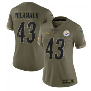68625f19451b6_1 Women's Pittsburgh Steelers #43 Troy Polamalu Olive 2022 Salute To Service Limited Stitched Jersey(Run Small)