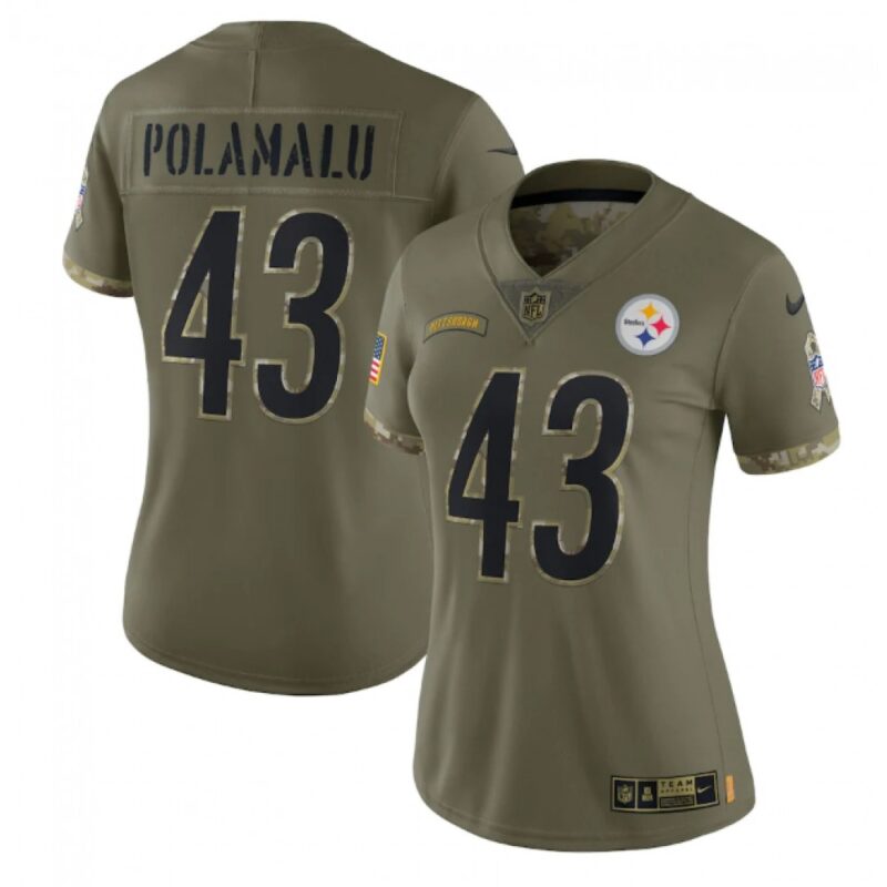 68625f19451b6_1 Women's Pittsburgh Steelers #43 Troy Polamalu Olive 2022 Salute To Service Limited Stitched Jersey(Run Small)