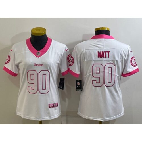 68625f55aa63a_1 Women's Pittsburgh Steelers #90 T. J. Watt White Pink Vapor Untouchaable Limited Stitched Jersey(Run Small)