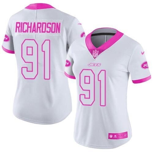 6862609dafa26_1 Jets #91 Sheldon Richardson White/Pink Women's Stitched NFL Limited Rush Fashion Jersey
