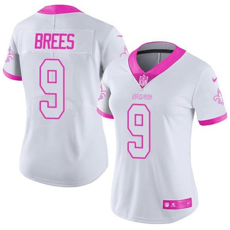 686260e88ad9e_1 Saints #9 Drew Brees White/Pink Women's Stitched NFL Limited Rush Fashion Jersey