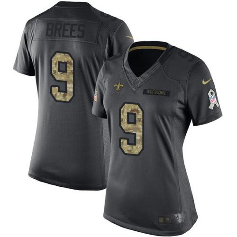 6862617447f1a_1 Saints #9 Drew Brees Black Women's Stitched NFL Limited 2016 Salute to Service Jersey