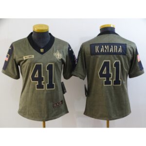 686261a173f48_1 Women's New Orleans Saints #41 Alvin Kamara 2021 Olive Salute To Service Limited Stitched Jersey(Run Small)