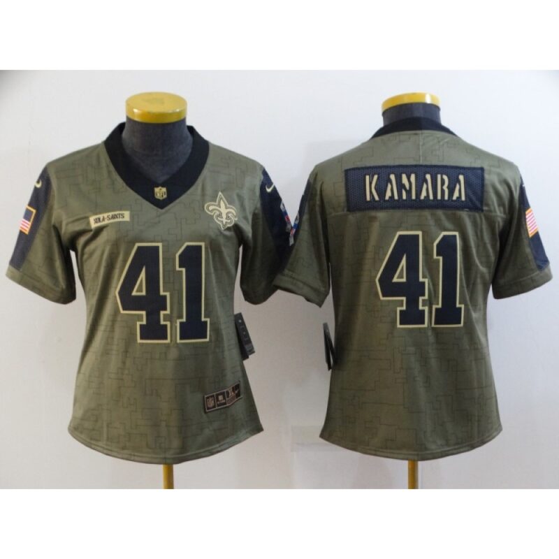686261a173f48_1 Women's New Orleans Saints #41 Alvin Kamara 2021 Olive Salute To Service Limited Stitched Jersey(Run Small)