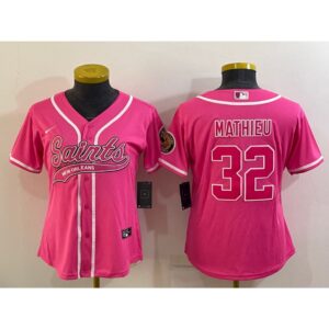 686261a48ce2b_1 Women's New Orleans Saints #32 Tyrann Mathieu Pink With Patch Cool Base Stitched Baseball Jersey(Run Small)