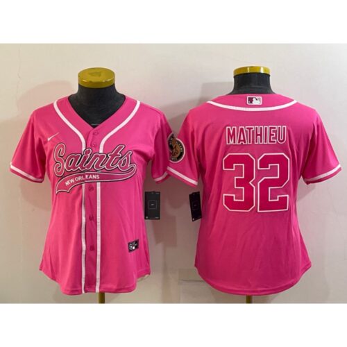 686261a48ce2b_1 Women's New Orleans Saints #32 Tyrann Mathieu Pink With Patch Cool Base Stitched Baseball Jersey(Run Small)