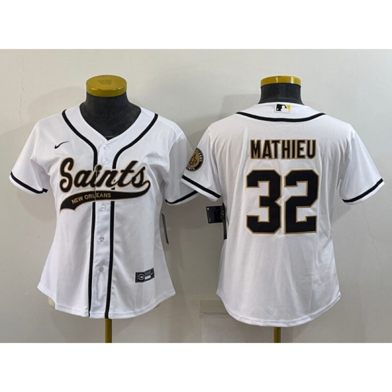 686261c05ea94_1 Women's New Orleans Saints #32 Tyrann Mathieu White With Patch Cool Base Stitched Baseball Jersey(Run Small)