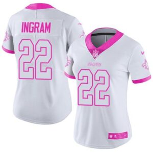686261dac5c70_1 Saints #22 Mark Ingram White/Pink Women's Stitched NFL Limited Rush Fashion Jersey