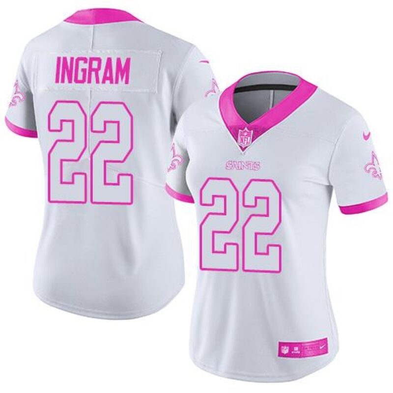 686261dac5c70_1 Saints #22 Mark Ingram White/Pink Women's Stitched NFL Limited Rush Fashion Jersey