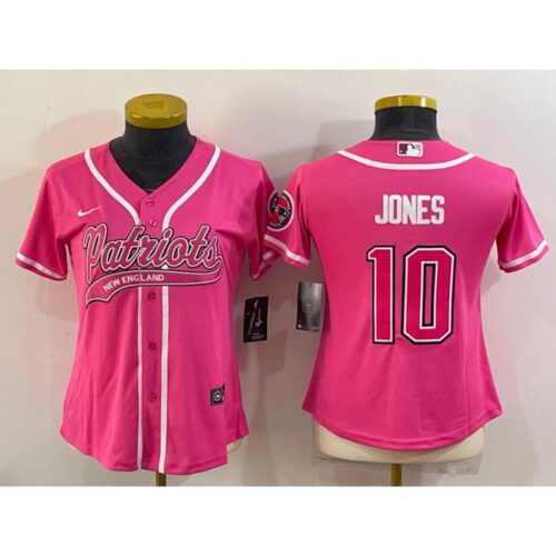 6862622d8d02a_1 Women's New England Patriots #10 Mac Jones Pink With Patch Cool Base Stitched Baseball Jersey(Run Small)