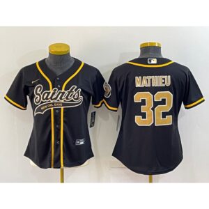 68626286b5f7f_1 Women's New Orleans Saints #32 Tyrann Mathieu Black With Patch Cool Base Stitched Baseball Jersey(Run Small)
