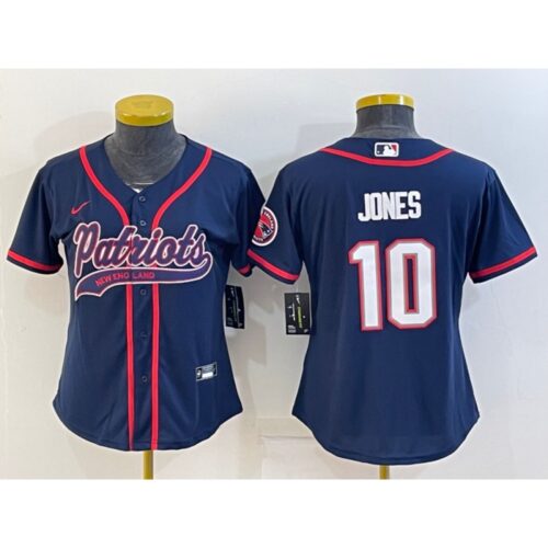 686262b92b07c_1 Women's New England Patriots #10 Mac Jones Navy With Patch Cool Base Stitched Baseball Jersey(Run Small)