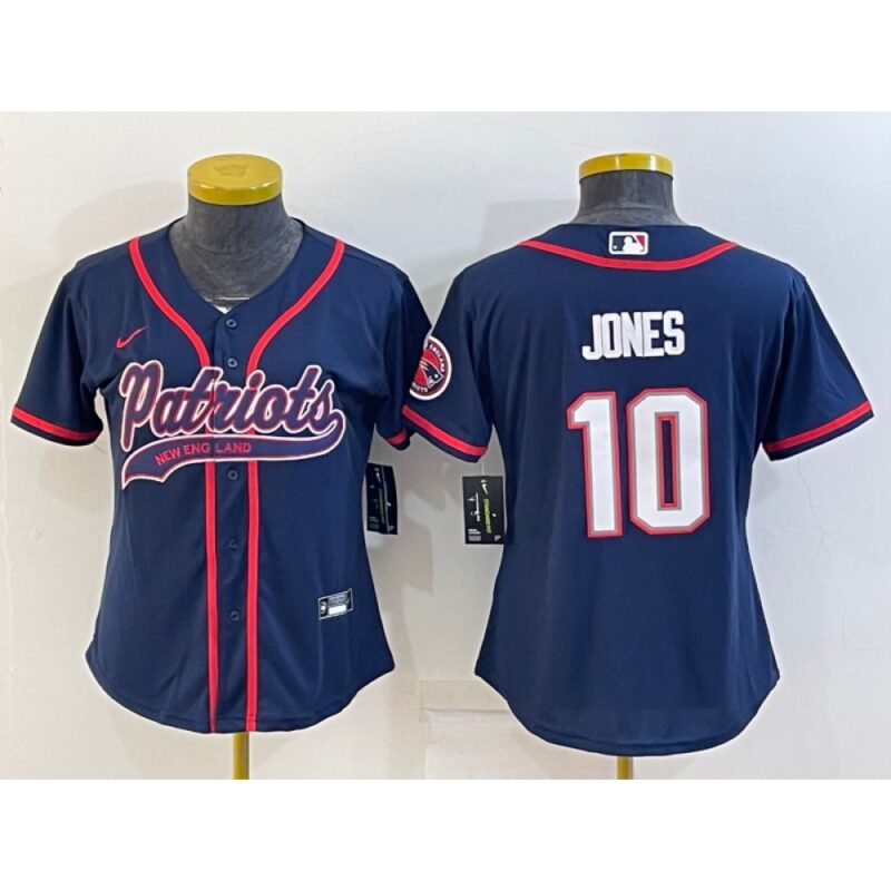 686262b92b07c_1 Women's New England Patriots #10 Mac Jones Navy With Patch Cool Base Stitched Baseball Jersey(Run Small)