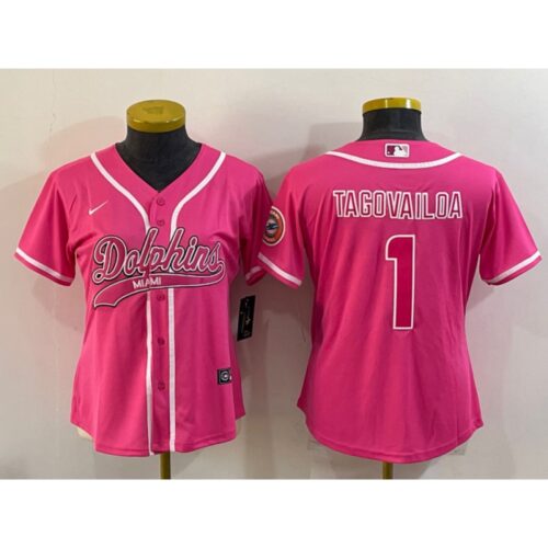686262cd901f7_1 Women's Miami Dolphins #1 Tua Tagovailoa Pink With Patch Cool Base Stitched Baseball Jersey(Run Small)
