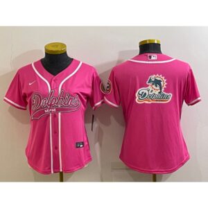 686262d376d2f_1 Women's Miami Dolphins Pink Team Big Logo With Patch Cool Base Stitched Baseball Jersey(Run Small)