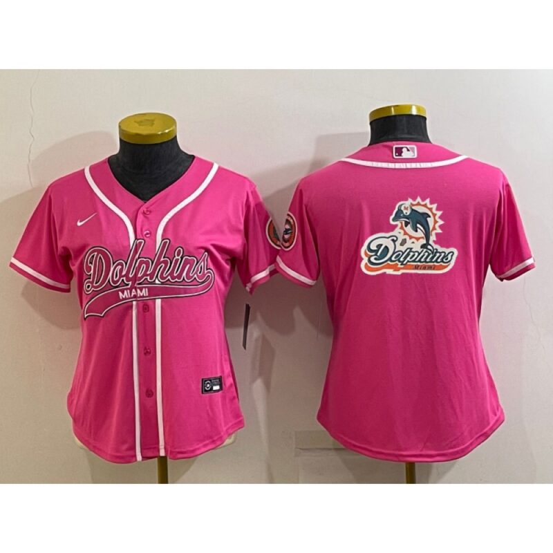 686262d376d2f_1 Women's Miami Dolphins Pink Team Big Logo With Patch Cool Base Stitched Baseball Jersey(Run Small)