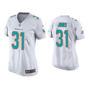 686262df25e16_1 Women's Miami Dolphins #31 Byron Jones White Stitched Jersey(Run Small)