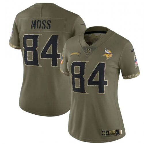 686262fd14066_1 Women's Minnesota Vikings #84 Randy Moss 2022 Olive Salute To Service Limited Stitched Jersey(Run Small)