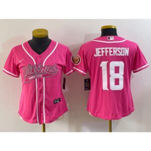 686262ffe7bf4_1 Women's Minnesota Vikings #18 Justin Jefferson Pink With Patch Cool Base Stitched Baseball Jersey(Run Small)