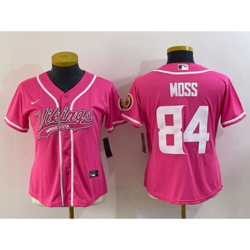68626302deaf9_1 Women's Minnesota Vikings #84 Randy Moss Pink With Patch Cool Base Stitched Baseball Jersey(Run Small)