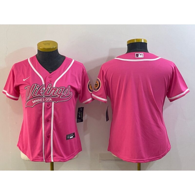 68626308ef045_1 Women's Minnesota Vikings Blank Pink With Patch Cool Base Stitched Baseball Jersey(Run Small)