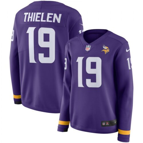 6862631e4acdc_1 Women's Minnesota Vikings#19 Adam Thielen Purple Therma Long Sleeve Stitched NFL Jersey