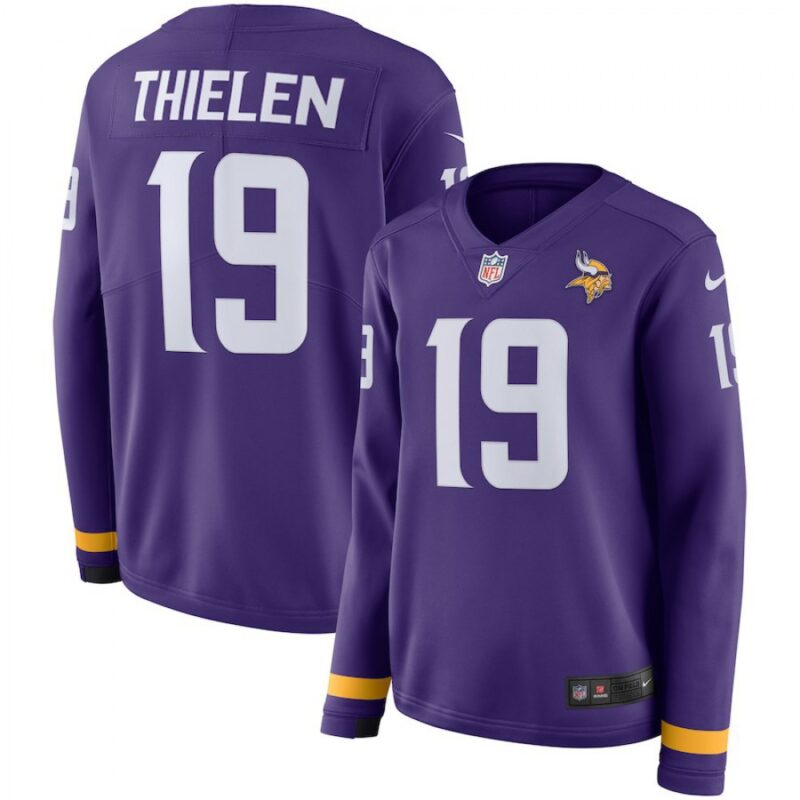 6862631e4acdc_1 Women's Minnesota Vikings#19 Adam Thielen Purple Therma Long Sleeve Stitched NFL Jersey