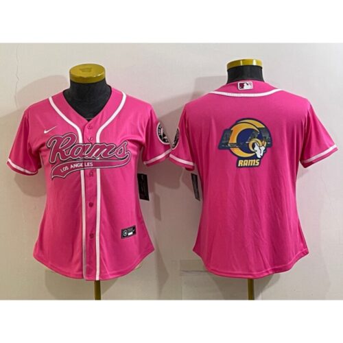 686263a27f638_1 Women's Los Angeles Rams Pink Team Big Logo With Patch Cool Base Stitched Baseball Jersey(Run Small)